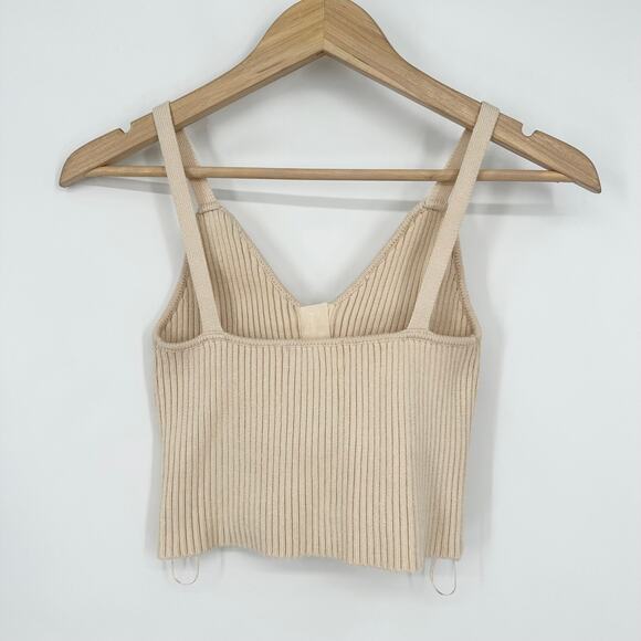 REVOLVE Mable Annabella Ribbed Hook and Eye Cropped Tank Top V-Neck Cream - Picture 4 of 8